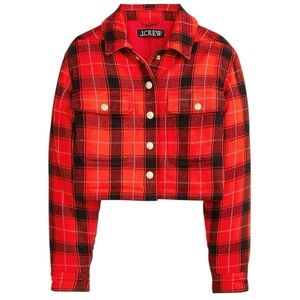 J. Crew Cropped Puffer Jacket‎ in Buffalo Check Vibrant Flame Size XXL